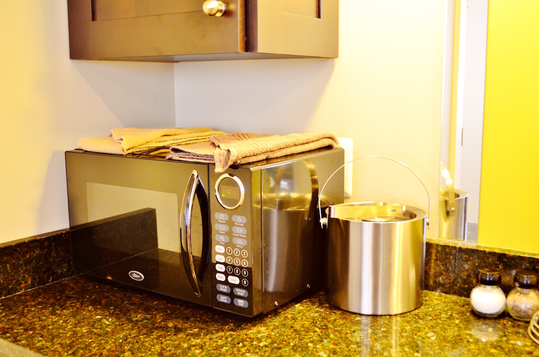 This photo shows the microwave in the Luxury Suite with Kitchenette.